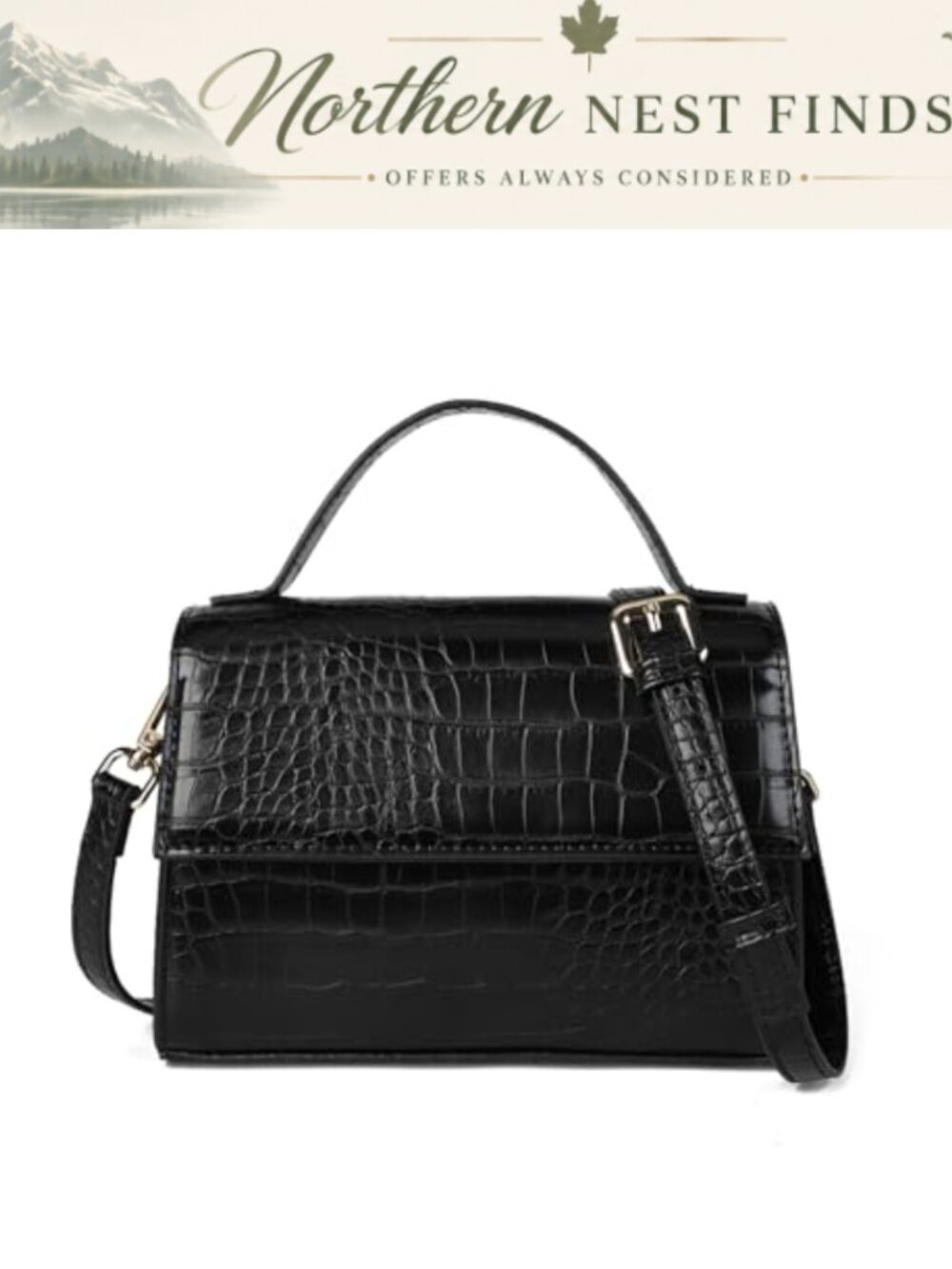 Small Crossbody Purse PU Leather Crocodile Pattern Top Handle Shoulder Bag